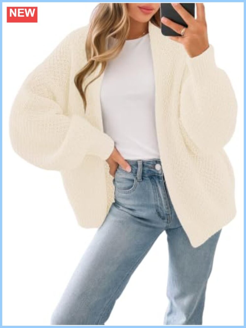 Womens Oversized Chunky Waffle Knit Cardigan Sweater Slouchy Open Front